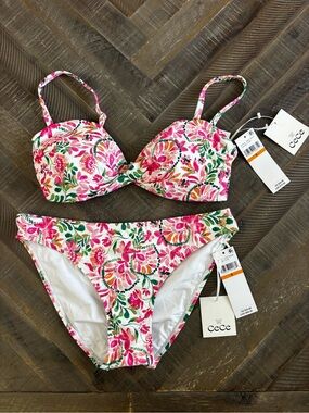 CeCe Pink & Green Floral Bikini Set
